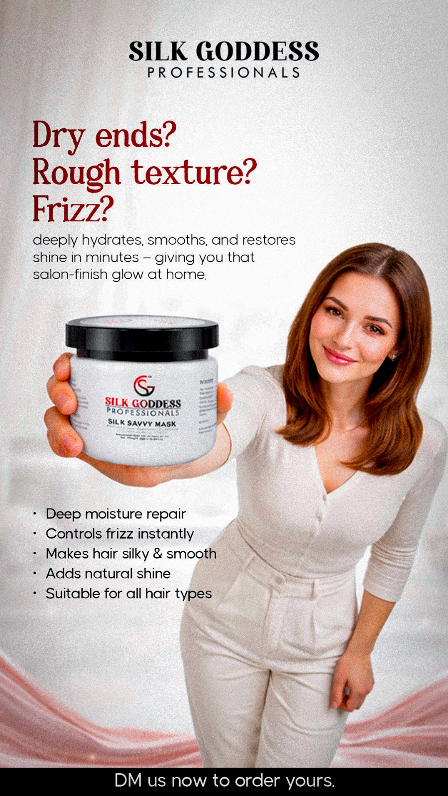 Model showcasing Silk Goddess Mask